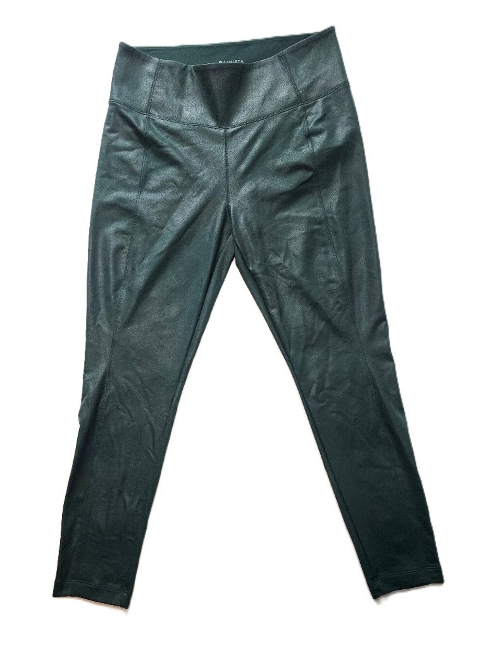 Athleta Delancey Gleam Tight Leggings Medium Petite Green Faux Leather High Rise